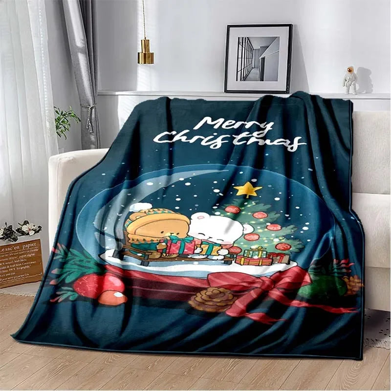 HD Cartoon Printed Bear Dad Blanket Cute Cloth Dudu Series Children's Warm Flannel Soft and Comfortable Home Bed Warm Gift