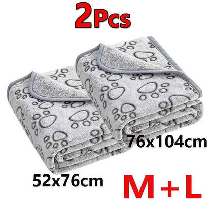 2PCS Soft Fluffy High Quality Pet Blanket Cute Cartoon Pattern Paw Print Dog  Pet Mat Warm and Comfortable Blanket for Cat Dogs