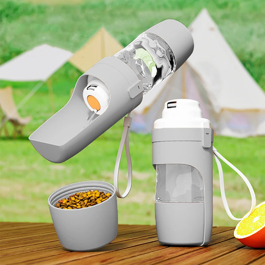 Bouteille d'eau portable pour animaux de compagnie avec récipient de nourriture – Gamelle de voyage 2-en-1 pour chiens et chats