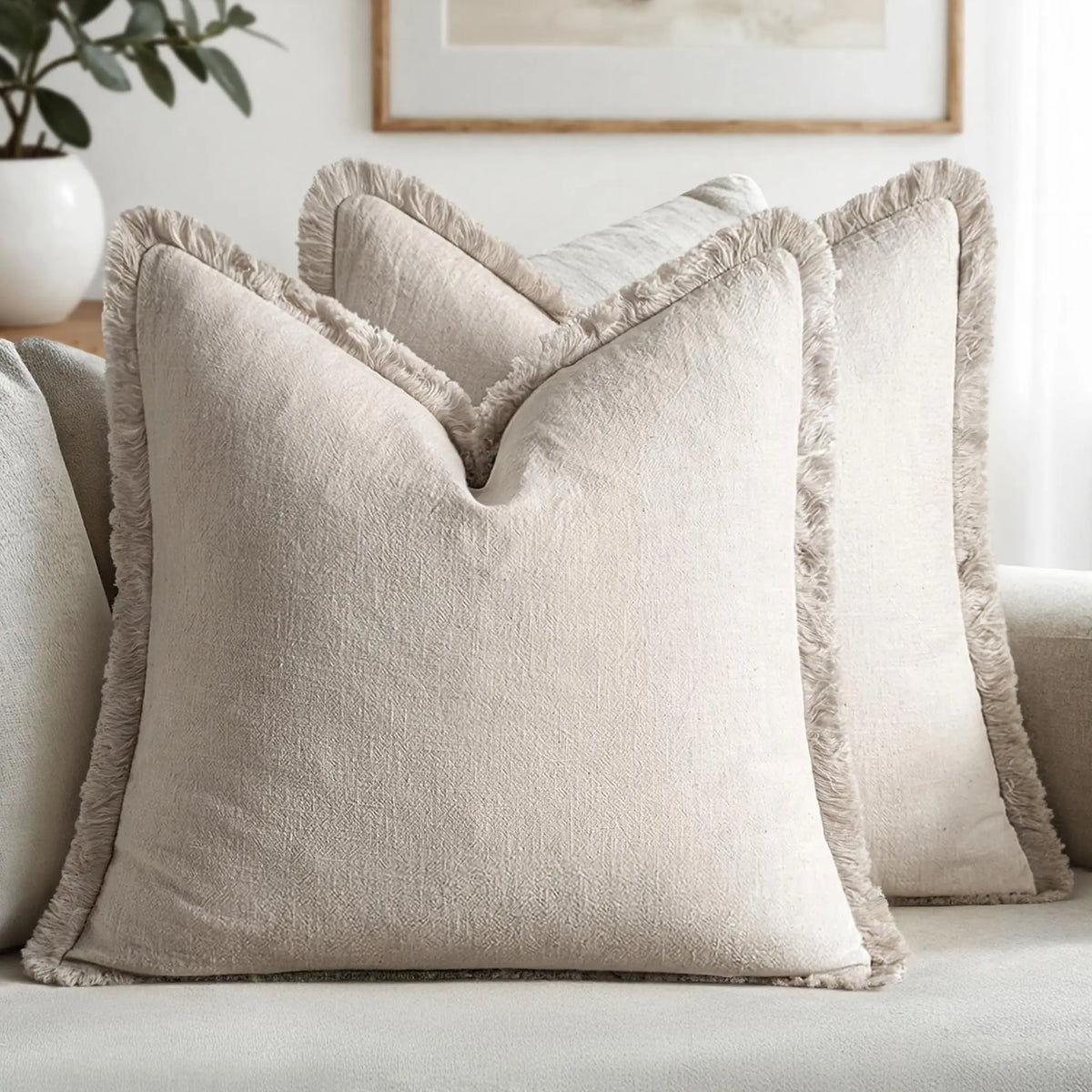 Fringed Boho Cushion Cover with Tassel Detail