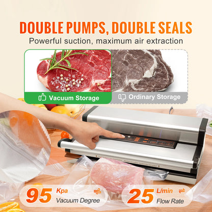 Commercial Vacuum Sealer Machine Multifunction Automatic Food Packaging with Bag Roll Storage Cutter for Home Kitchen