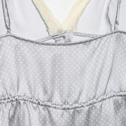 Women's Polka Dot Satin Peplum Cami Top – Lace Trim Spaghetti Strap Elegant Loungewear & Vacation Top