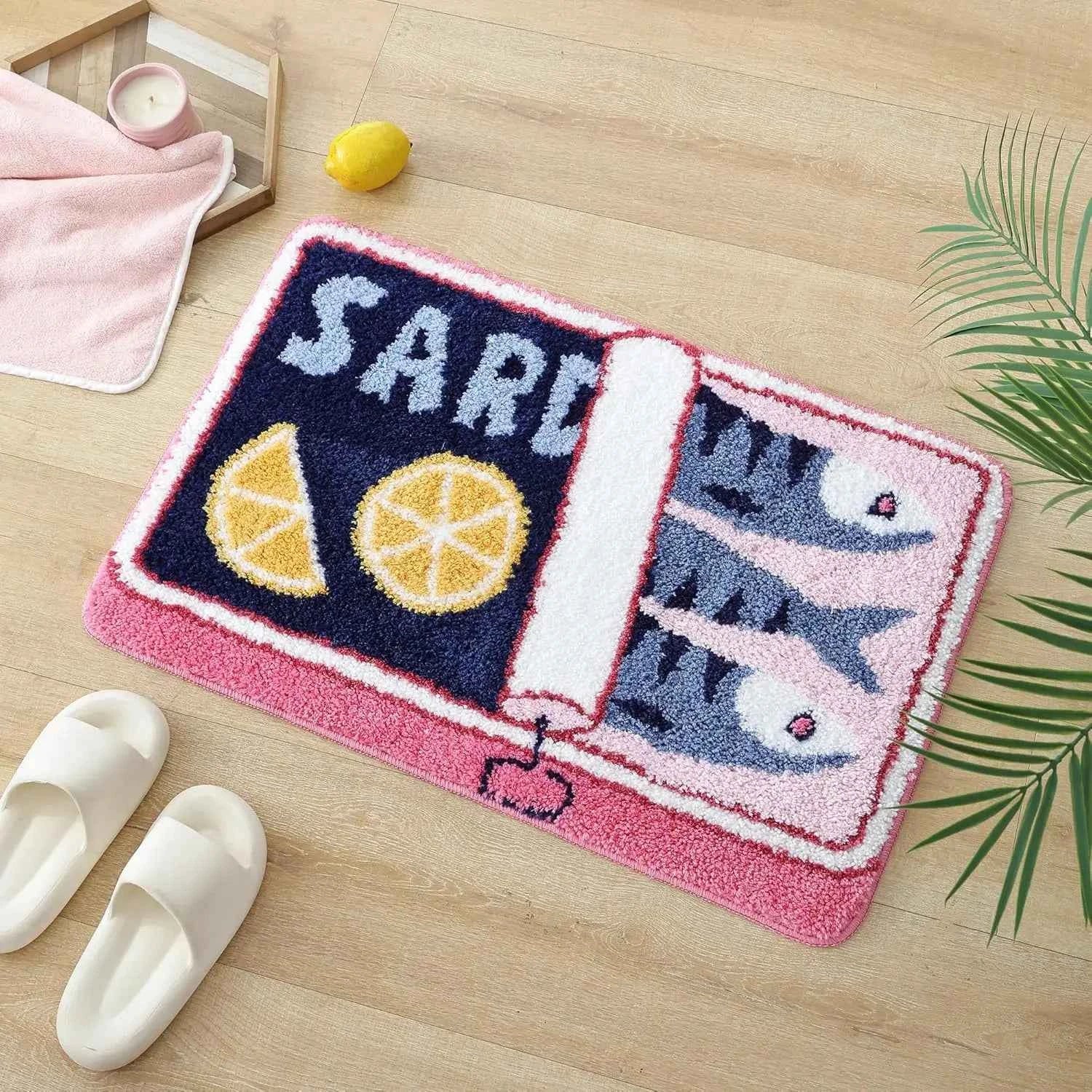 VIKAMA Cartoon Sardine Floor Mat, Soft and Non-slip, Kitchen and Bathroom Mat, Sofa and Bedroom Carpet, Home Decoration