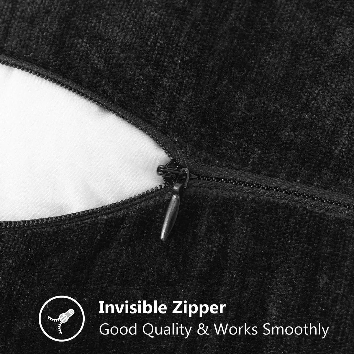 Black Chenille Cushion Cover with Stitched Edge