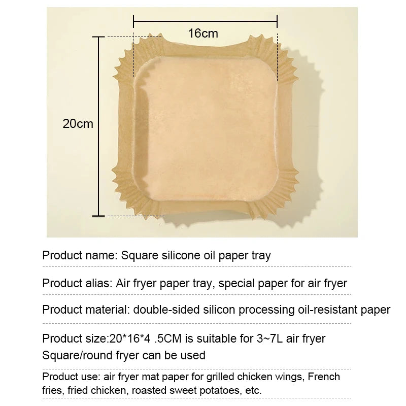 50-Pack Disposable Air Fryer Paper Liners, Non-Stick Square