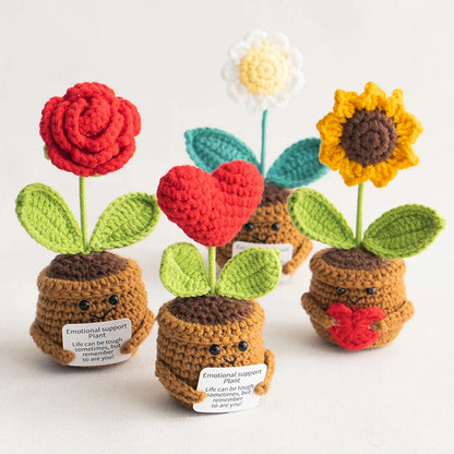 Crochet Flower Funny Positive Emotional SupportPotted Plant for Cheer Up Gifts Sunflower Flowers for Home Room Desk Decoration