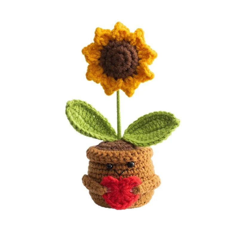Crochet Flower Funny Positive Emotional SupportPotted Plant for Cheer Up Gifts Sunflower Flowers for Home Room Desk Decoration