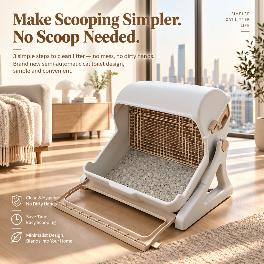 Extra-Large Semi-Automatic Sifting Cat Litter Box with High Walls