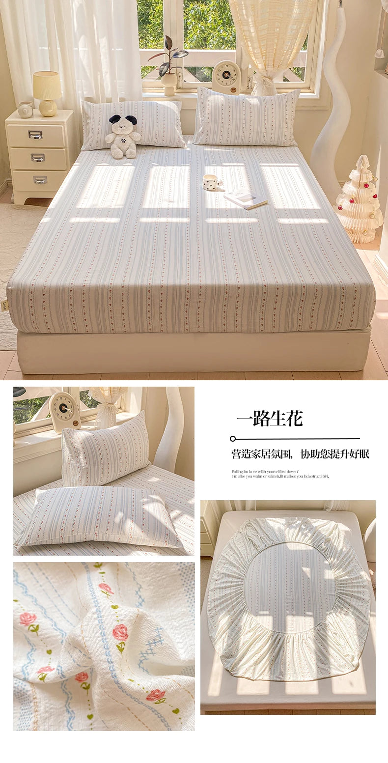 Green Floral Fitted Bed Sheet | Single, Queen, King