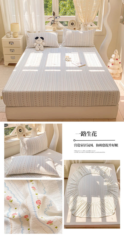 Green Floral Fitted Bed Sheet | Single, Queen, King