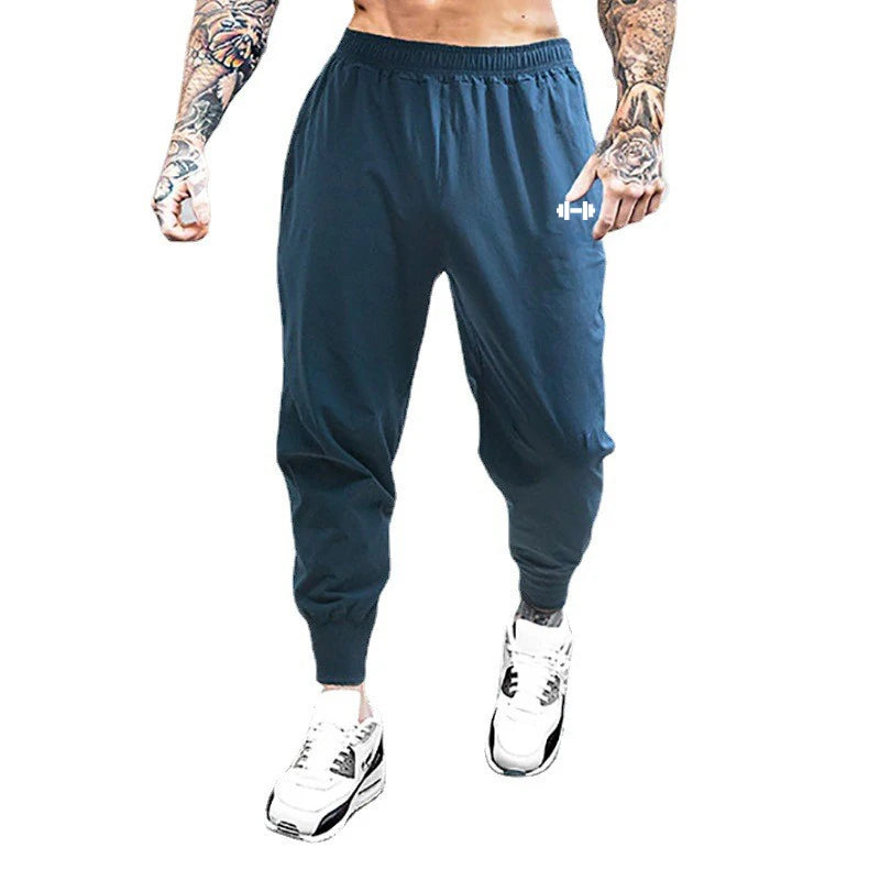 Gym Bodybuilding Fitness Sport Pants Men Casual Training Trousers Elastic Waist Ultra-thin Quick Dry High Waist Loose Long Pants