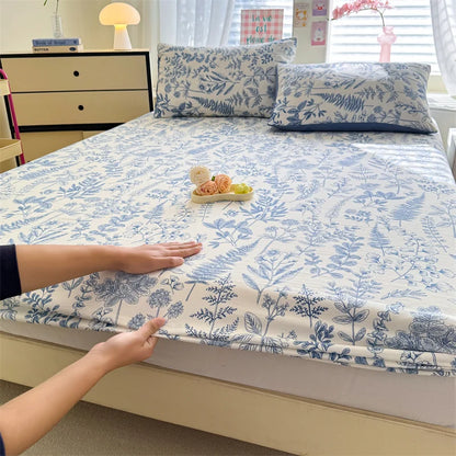 Floral Washed Cotton Fitted Sheet | Single-King