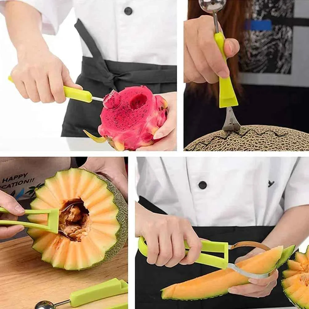 4 in 1 Melon Cutter Scoop Fruit Carving Knife Fruit Cutter Dig Pulp Separator Kitchen Gadgets Acces