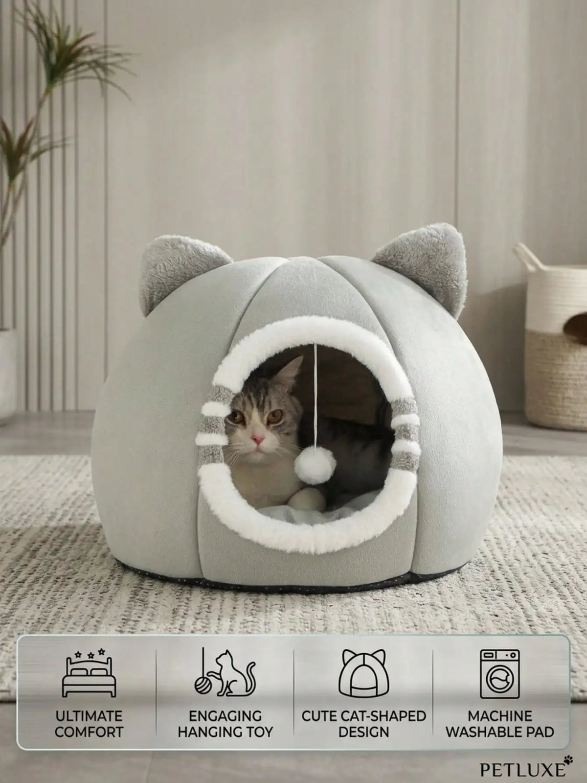 Washable Cat & Kitten Bed, Anti-Slip Bottom