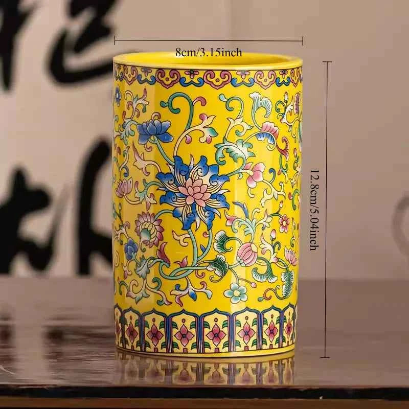 Jingdezhen enamel ceramic flower arrangement Chinese ethnic style living room flower arrangement decoration technology