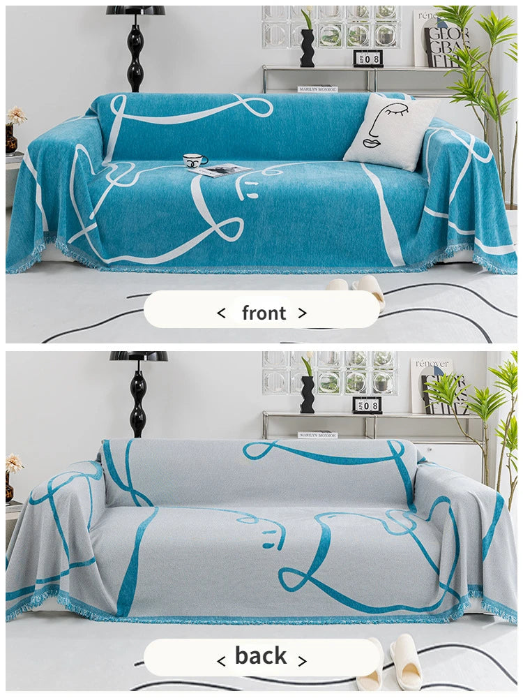 Black Line Chenille Sofa Cover Cloth Sofa Blanket Cover Full Cover Universal Couch Towel Cover Dust Proof Sofa Cushion Cover