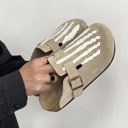 Bone Embroidered Birken Shoes for Men Unique Design Fashionable Leather Women's Slippers Capsules Feet Flat Shoes Unisex