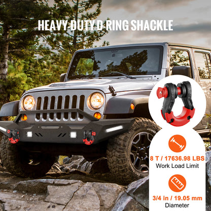2pcs 3/4" D-Ring Shackle U-Hook Loop Shackles with 7/8" Pin Isolators & Washers for Jeep Off Road Vehicle Recovery