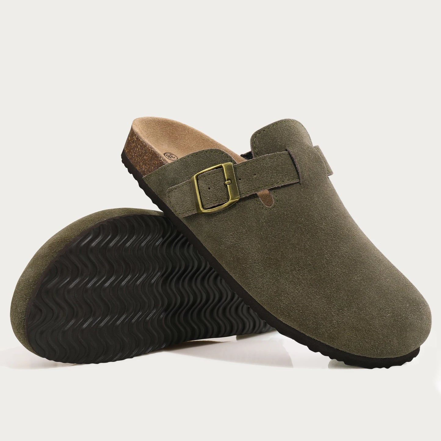 Men’s Suede Clogs — Soft Leather Cork Sandals with Arch Support
