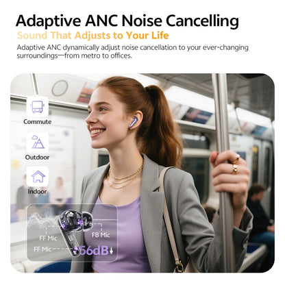 QCY MeloBuds N70 Wireless Earbuds – Bluetooth 6.0, 56dB ANC, LDAC Hi-Res, 50H Playtime