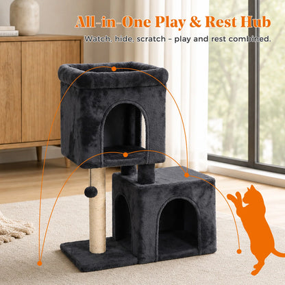 30-Inch Cat Tree with Condos & Sisal Scratching Post