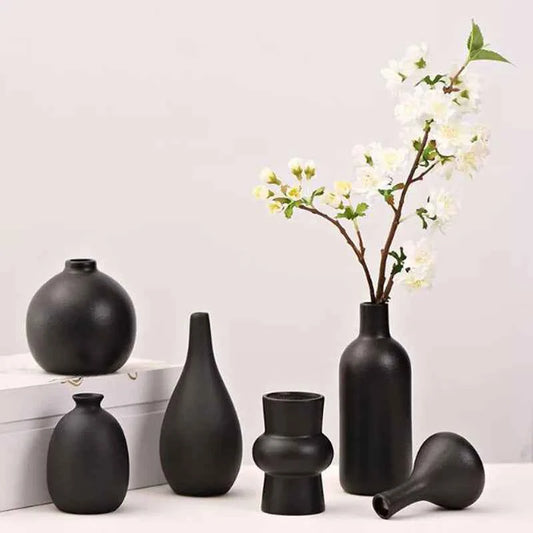 Creative Black Color Porlceain Vase Decoration Living Room Desktop Ornaments Dry Flower Arrangement Pot Home Decor