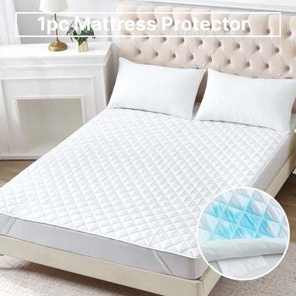 100% Waterproof Plaid Mattress Protector – Breathable Ultra-Soft Square Grid Cover with Elastic Corner Straps