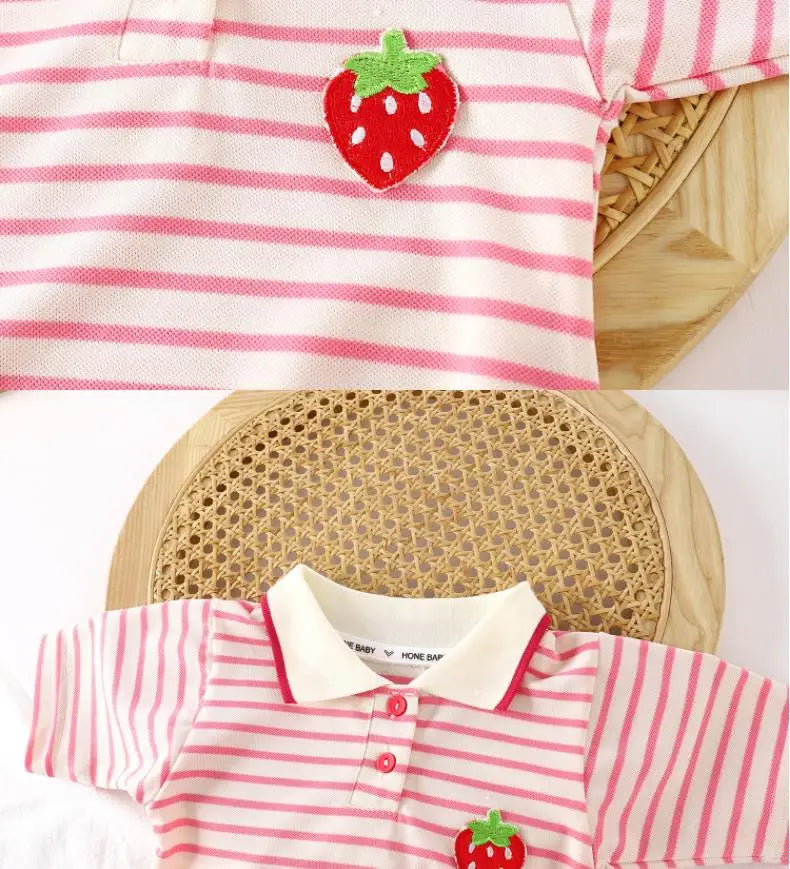 Striped Strawberry Print Girls Summer Dress