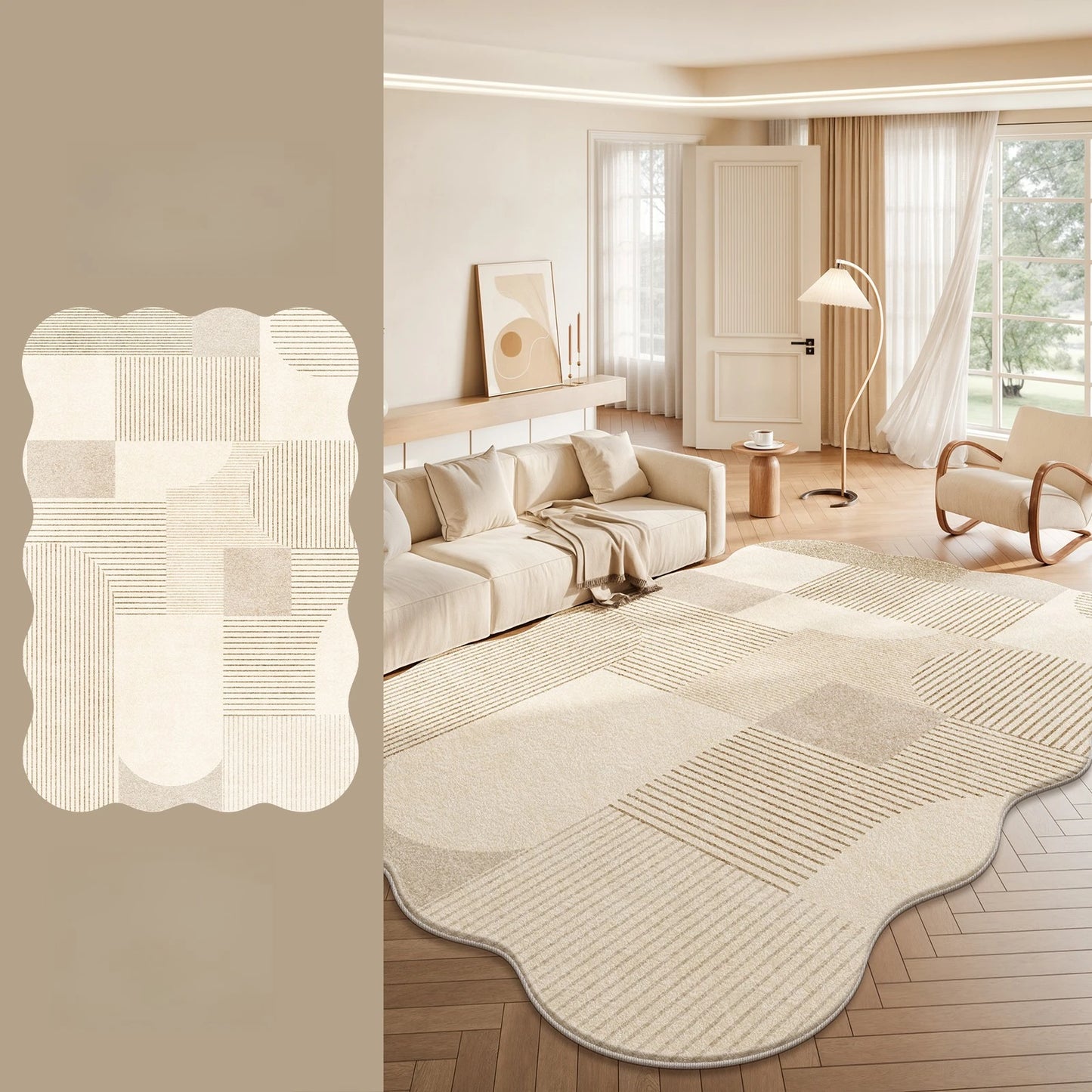 Cream Style Bedroom Decor Large Carpet Thick Plush Study Floor Mat Home Fluffy Soft Rug Irregular Shape Carpets for Living Room