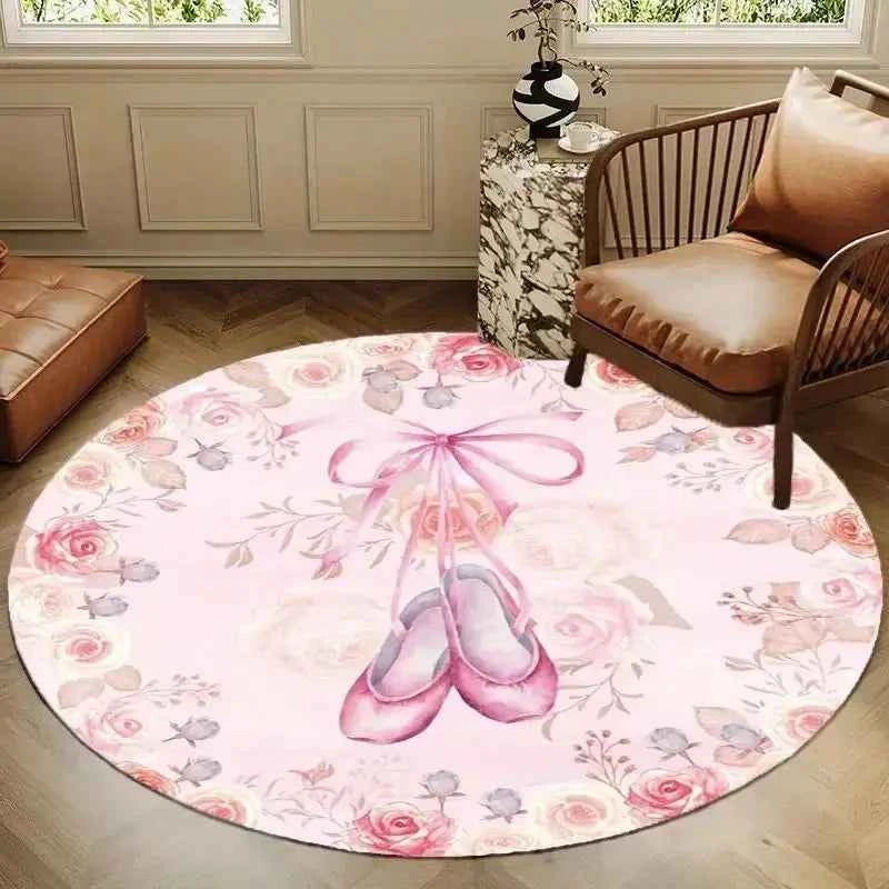 VIKAMA Home Aesthetic Round Bedroom Bedside Pink Carpet Guest Room Princess Floral Floor Cushion Luxury Home Carpet Decoration