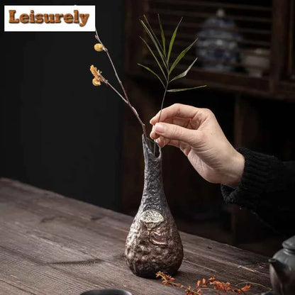 Japanese Gilded Iron Glaze Coarse Pottery Vase Traditional Hydroponics Plant Pot Flowerpot Tea Ceremony Supplies Ornaments