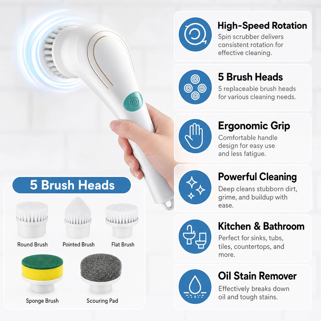 Electric Spin Scrubber, 5 Brush Heads