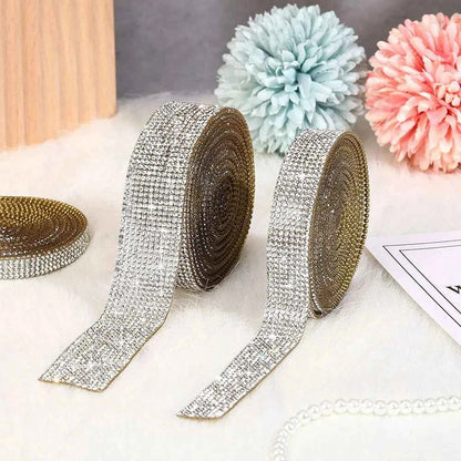1 Roll Self Adhesive Glitter Crystal Rhinestone Sticker Diamond Ribbon DIY Sticker Rhinestones Arts Crafts Car Phone Decoration