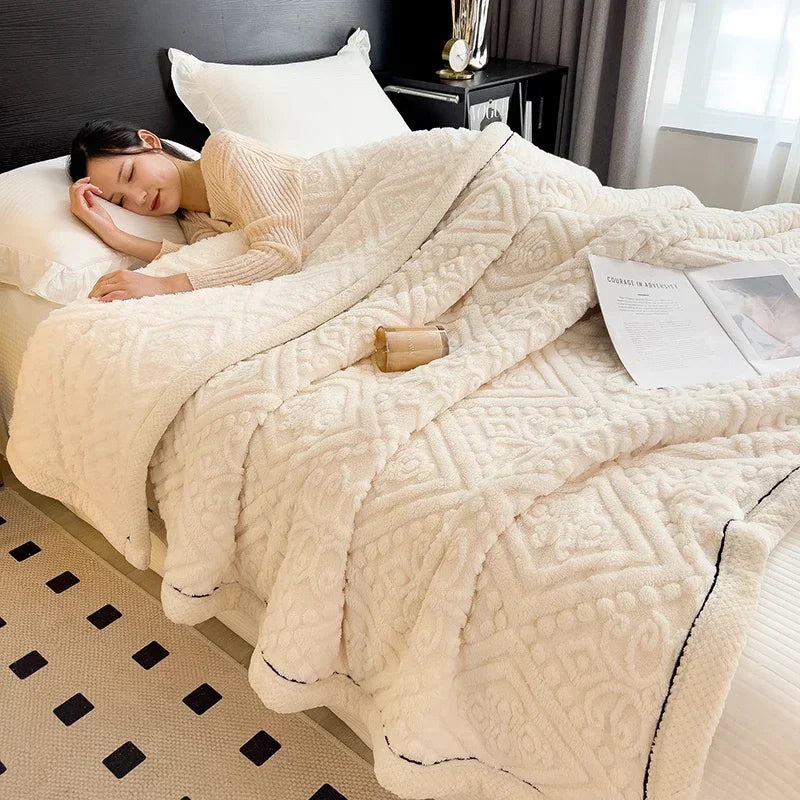 New Carved Velvet Warm Autumn Winter Blanket for Bed Soft Fluffy Sofa Blankets Warmth Cozy Coral Flannel Sofa Cover Blanket Nap