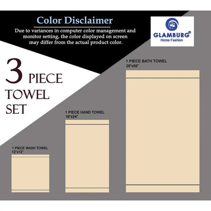 3 Pack Cotton Towel Set: Bath 28x55, Hand 16x24, Washcloth 12x12 - Daily