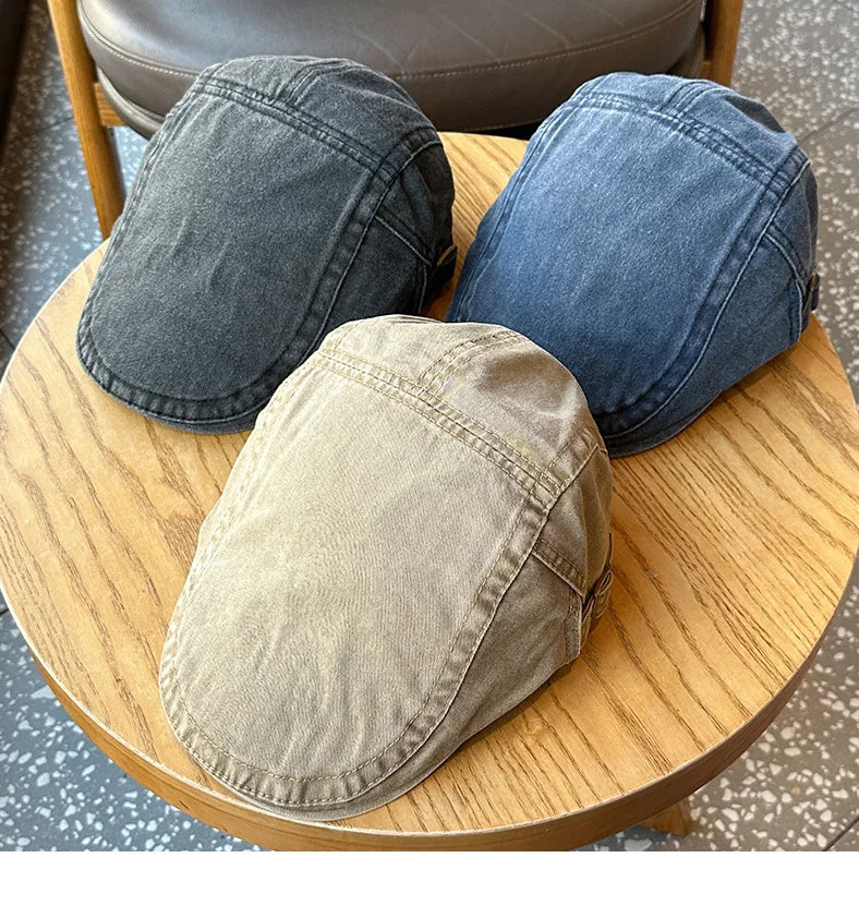 Retro Washed Denim Newsboy Cap