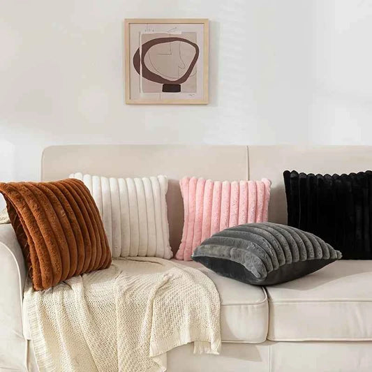 pack of 2 of artificial plush pillowcases, luxurious soft striped decorative pillowcases, suitable for sofa interiors