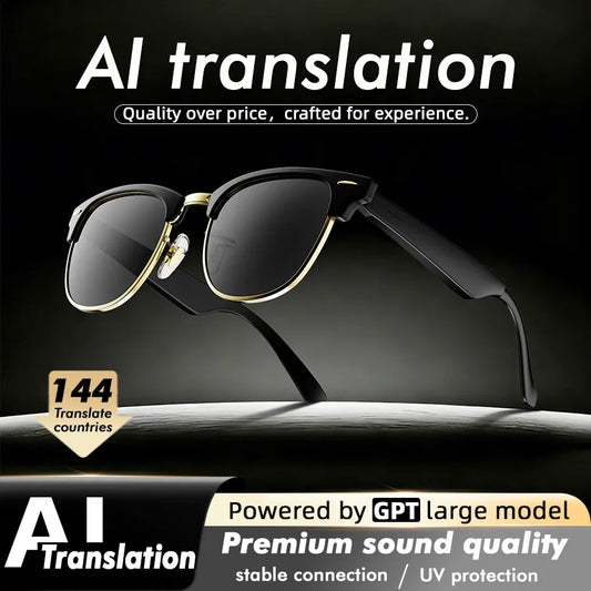 Smart Audio Glasses – Bluetooth 5.4, 144-Language AI Translation, Open-Ear, 9H Battery, UV Protection