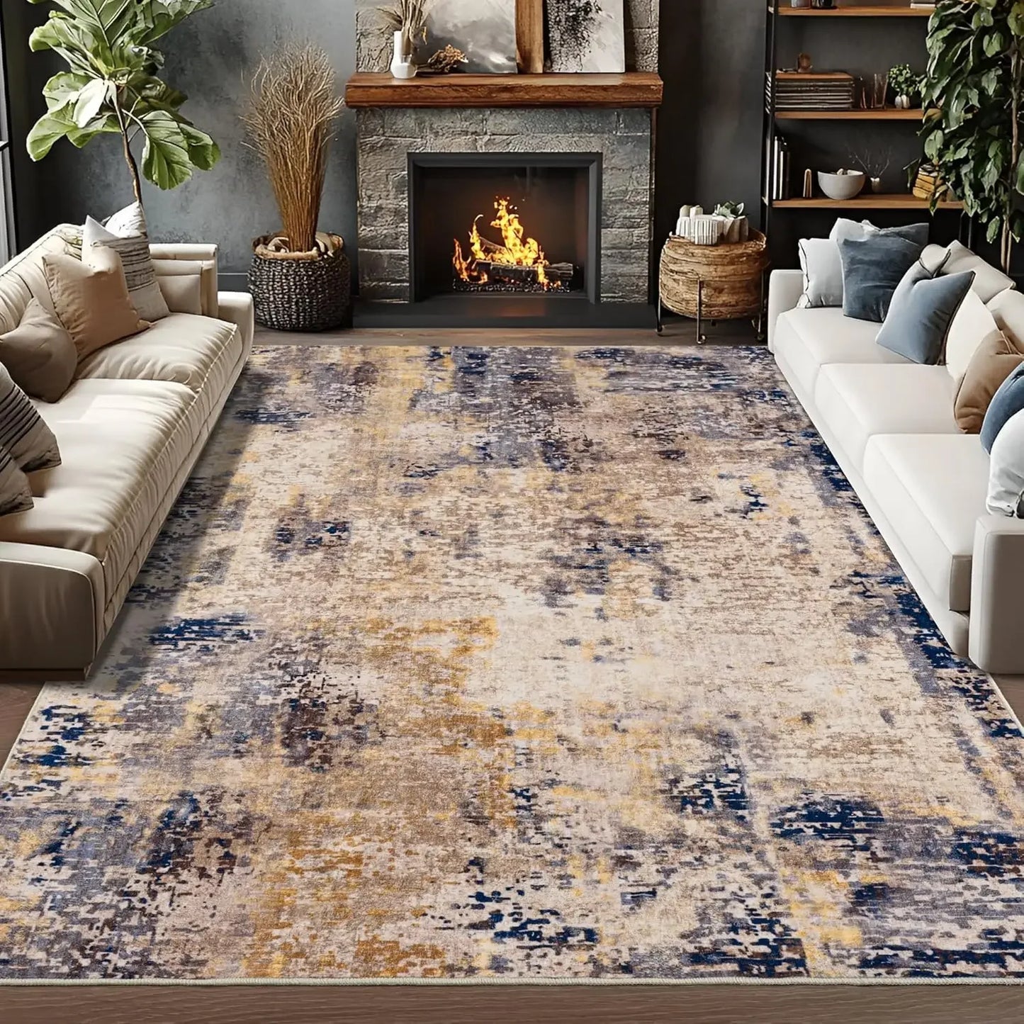 VIKAMA Modern Abstract Washable Area Rug – Stain Resistant Non-Slip Soft Indoor Carpet