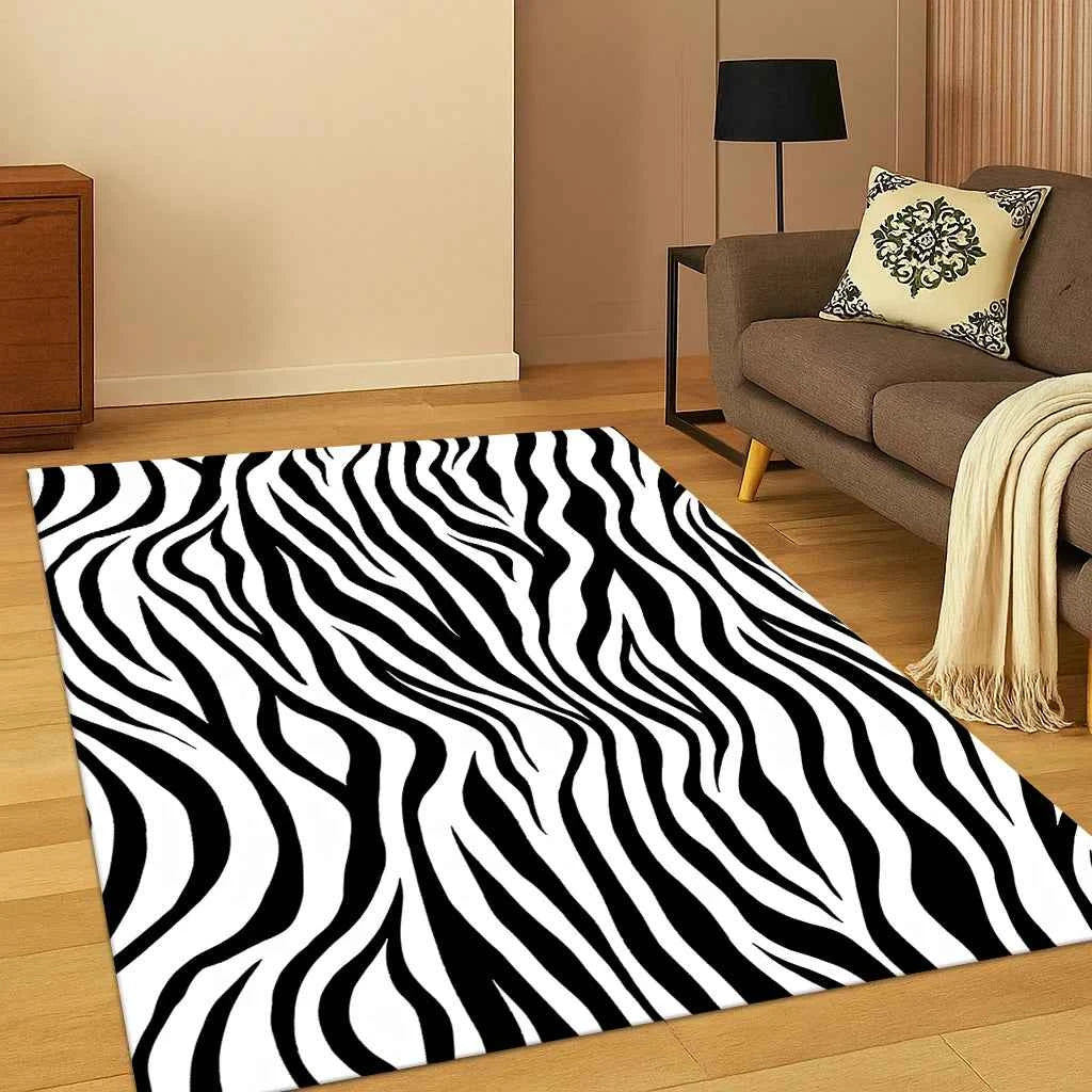 3D Zebra Stripe Leopard Print Tiger Stripe Carpet Rug for Playroom Bedroom Living Room Sofa Doormat Decor, Kid Game Non-slip Mat