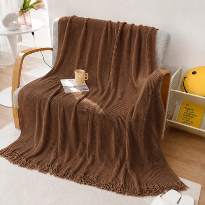 Sage Green Diamond Knit Throw Blanket with Tassels