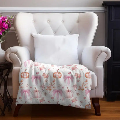 Halloween Velveteen Plush Blanket |   Whimsical Pink Pumpkin Fall Home Decor |   Cozy Autumn Dorm Room Bedding |   Cute Halloween Throw Blanket
