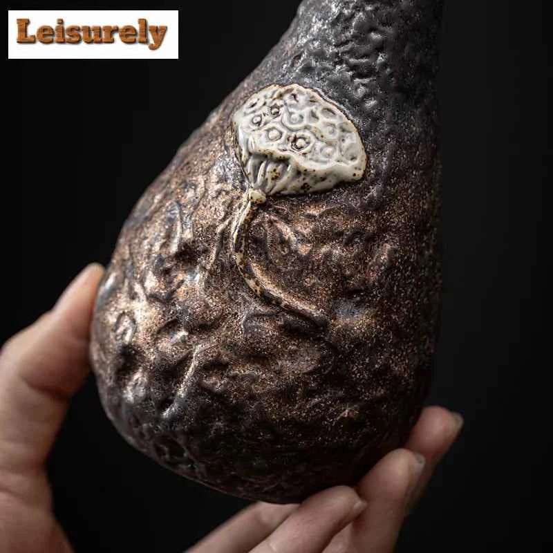 Japanese Gilded Iron Glaze Coarse Pottery Vase Traditional Hydroponics Plant Pot Flowerpot Tea Ceremony Supplies Ornaments