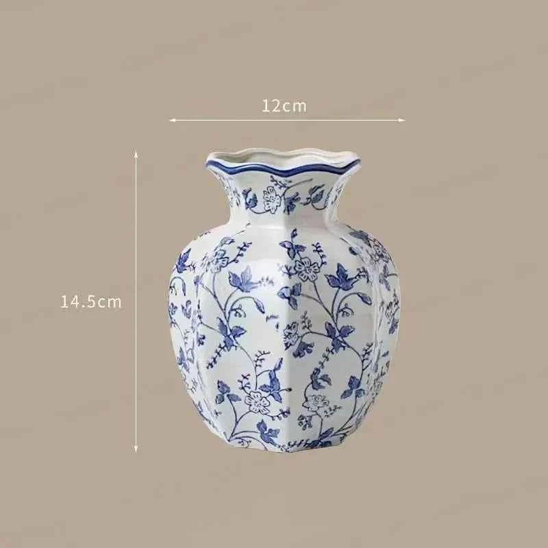 New Chinese Retro Blue and White Porcelain Vase, A Fresh and Elegant Living Room Floral Decoration Ornament Vases