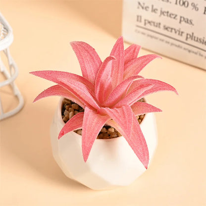 Pink Flocking Artificial Succulents Plants With Pot For Home Garden Decoration Fake Bonsai Flower Planta Artificial Accessories