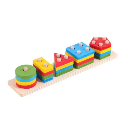 Montessori Toy Wooden Building Blocks Early Learning Educational Toys Color Shape Match Kids Puzzle Toys For Children Boys Girls
