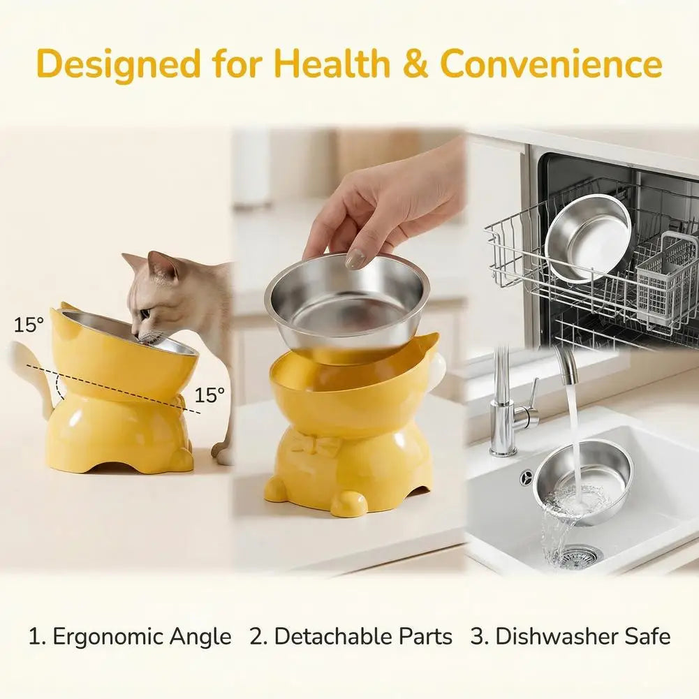 Elevated Stainless Steel Cat Bowl with Ear-Shaped Stand