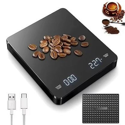 Electronic Coffee Scale with Timer | LED Display USB Charging 3KG Precision Scale