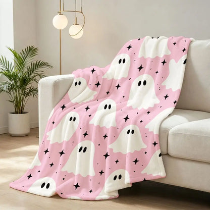 Soft Plush Throw Blanket Suitable for Bed Sofa - Pastel Pink Fleece Bedspread with Cute Pattern, Cozy Bedspread for &, Spooky Cute Decor, - Warmth for Living Room, Bedding Gift Idea