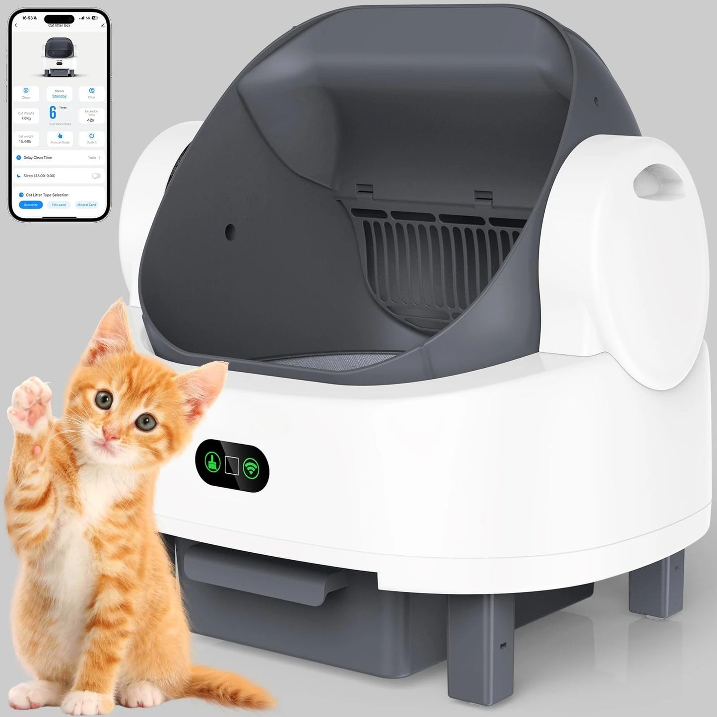 Large Open-Top Self-Cleaning Cat Litter Box — 15-Day Capacity, APP Control & Multi-Cat Safety